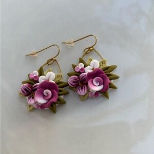 Floral Earrings with Purple and Gold Accents